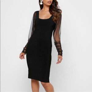 Mango MNG Black Sheer-Sleeve Bodycon Dress Size Small